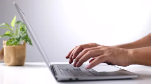 Working on laptop computer. Businessman working in home office Stock Footage 160974943