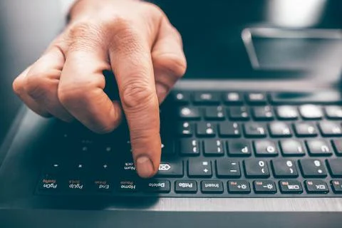 Working on laptop. Concept of using technology in communication. Stock Photos