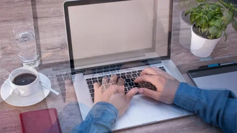 Working at laptop in desk video Stock Footage 162170217