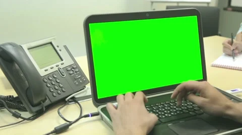 Working on laptop with green screen Stock Footage 53847066