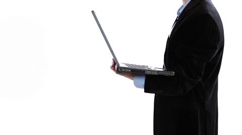 Working with laptop on hands Stock Footage 7392791