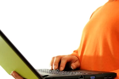 Working on laptop, isolated Stock Footage 882925