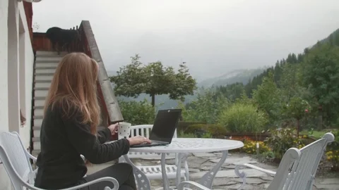 Working on Laptop Outdoors Stock Footage 80807793