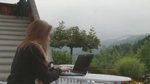 Working on Laptop Outdoors Stock Footage 80808517