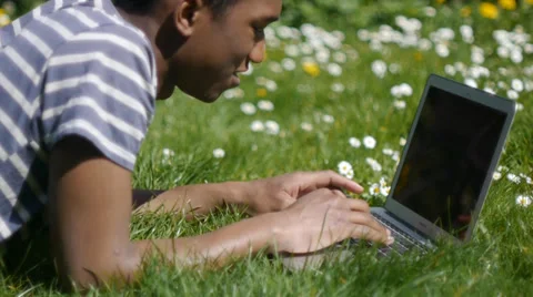Working with laptop outside Stock Footage 37170844