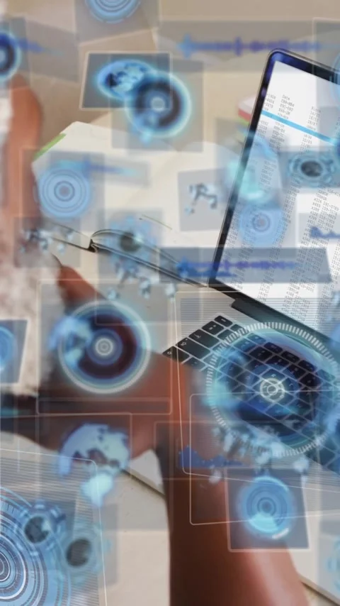 Working on laptop, person using animation and digital data in school setting Stock Footage 320183853