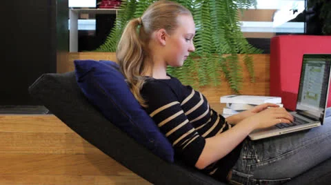 Working on a Laptop in Rest Room Video stock 24813499