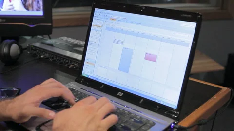 Working with a laptop in sound studio Video stock 6930316