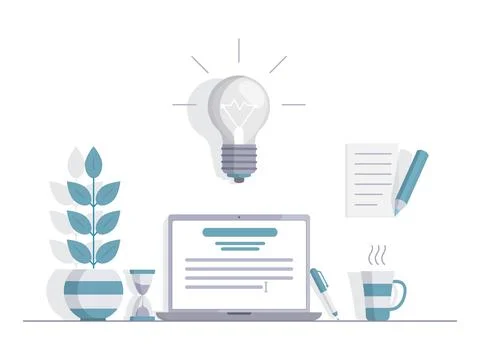 Working on laptop vector flat illustration isolated on white background. Remote Illustrazione stock
