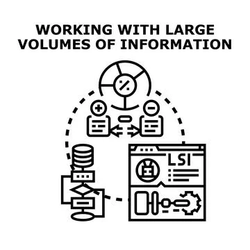 Working with large volumes of information processing illustration Stock Illustration