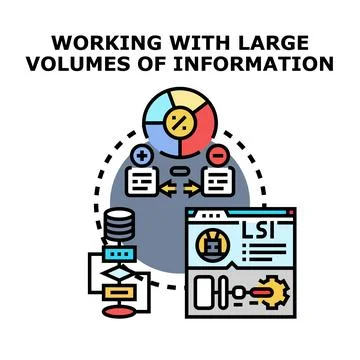 Working with large volumes of information processing illustration Stock Illustration