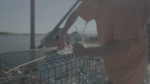 Working on lobster traps Stock Footage 165692566