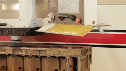 Working looking for work lathe. engine block repair process. electronic lathe. Video stock 78253837