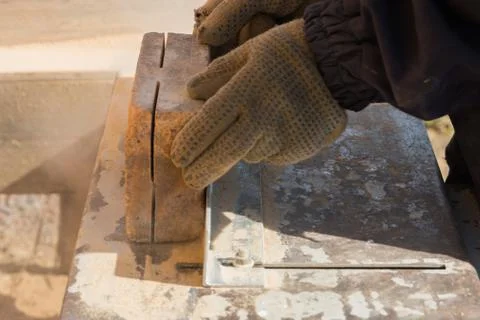 The working on the machine cuts the stone, laser disk Stock Photos