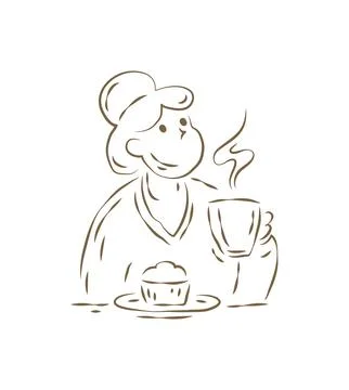 A Working Man In A Cap Enjoying A Hot Coffee Break Vector Illustration イラスト素材