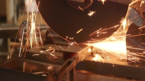 Working man cuts metal square pipes on the machine. 스톡 동영상 175422679