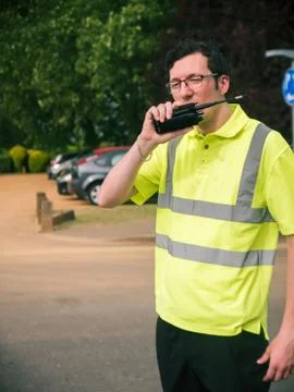 Working man in high viz jacket with radio Stock Photos