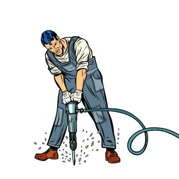 Working man with jackhammer Stock Illustration