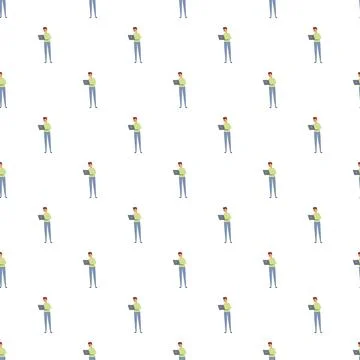 Working man with laptop seamless pattern Stock Illustration