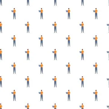 Working man with laptop seamless pattern background Stock Illustration