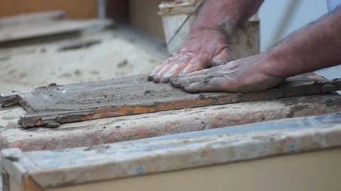 Working man making traditional clay tiles close up Stock Footage 117362330