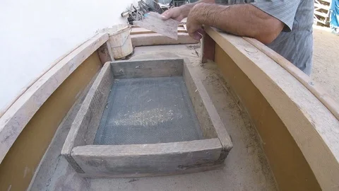 Working man making traditional clay tiles close up Stock Footage 117362425