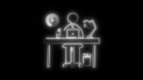 Working Man Outline Icon in HD Video Neon Animation Stock Footage 304507900