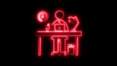 Working Man Outline Icon in HD Video Neon Animation Stock-Footage 304507910