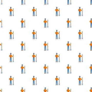 Working man with shovel seamless pattern Stock Illustration
