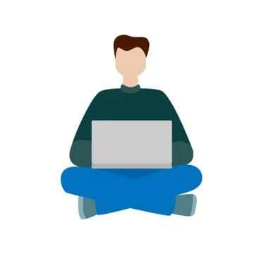 Working man sitting with a computer. Social network concept. Freelance remote Stock Illustration
