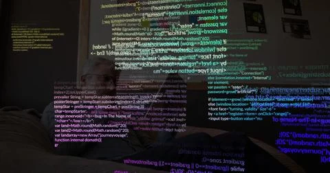 Working man typing code on laptop on leather couch in living room, with Stock Photos
