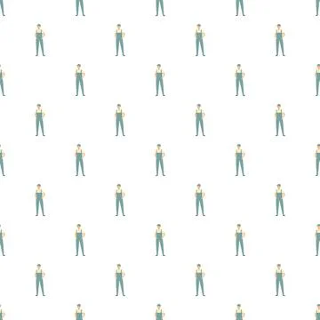 Working man in uniform standing seamless pattern background 스톡 일러스트