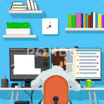 Working man view from back Illustrazione stock