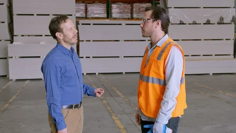 Working, Manual Worker, Blue Collar Worker, Warehouse, Drywall, Shaking Hands, Stock Footage 94123521