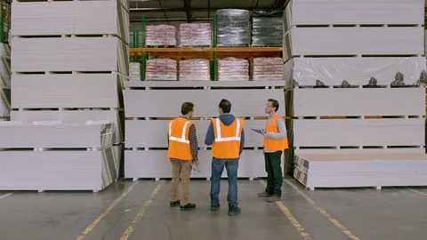 Working, Manual Worker, Blue Collar Worker, Warehouse, Drywall, Indoors, Day, Stock Footage 94127507