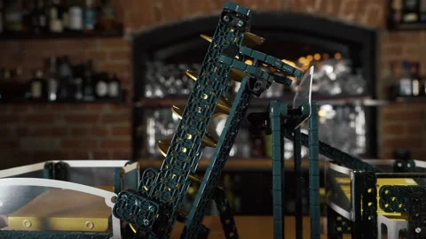 Working Marble machine. ball rolling on the plastic path, construction Stock Footage 219256587