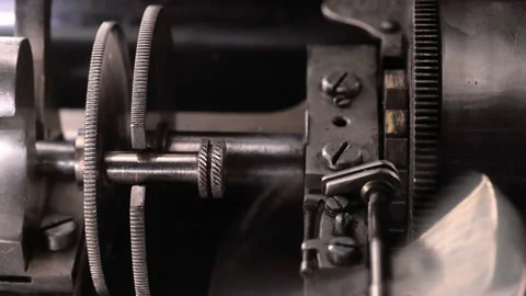 Working mechanism of an ancient clockwork  music box close up Stock Footage 171829140