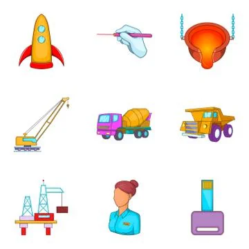 Working method icons set, cartoon style Stock Illustration