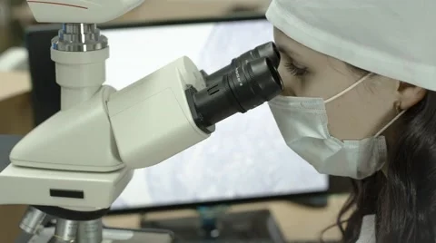 Working with a microscope Stock Footage 67463214