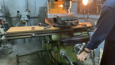 Working on milling machine in Metal Industry Business Stock Footage 228647206