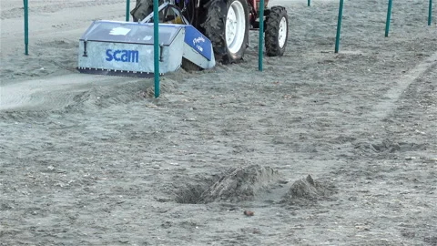 Working mini tractor leveling the ground Video stock 126893241