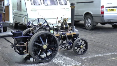 Working Model Steam Engine at an Outdoor Show Stock-Footage 75690428