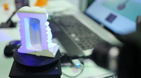 Working modern 3D-scanner reading data of rotating object Stock Footage 46474372