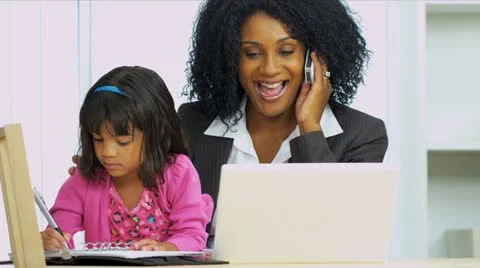 Working Mom Smart Phone with Cute Child Stock Footage 11530045