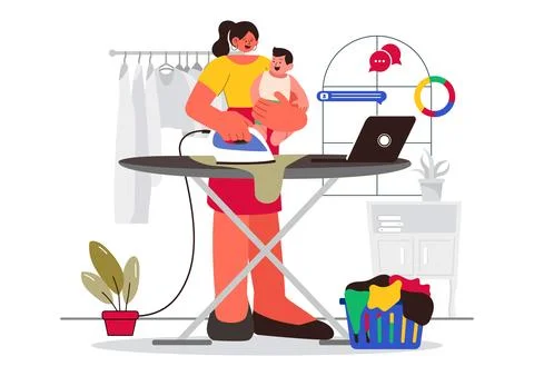 Working Mom's Life Vector Illustration Featuring a Mother Balancing Work an.. イラスト素材