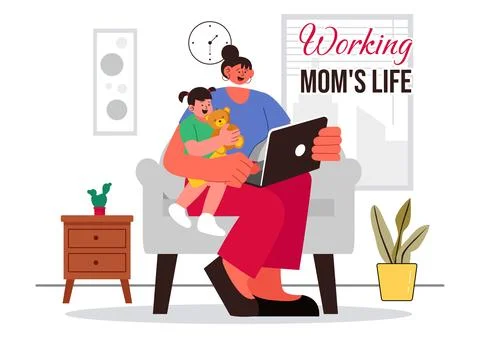 Working Mom's Life Vector Illustration Featuring a Mother Balancing Work an.. イラスト素材