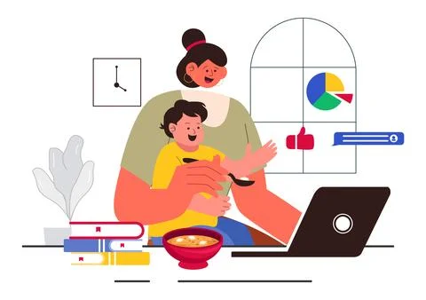 Working Mom's Life Vector Illustration Featuring a Mother Balancing Work an.. Illustrazione stock