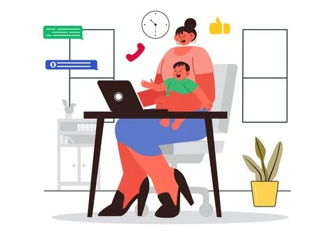Working Mom's Life Vector Illustration Featuring a Mother Balancing Work an.. Stock Illustration