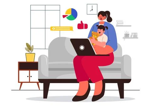 Working Mom's Life Vector Illustration Featuring a Mother Balancing Work an.. Stock Illustration