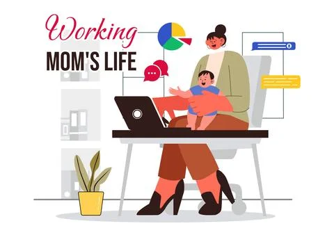 Working Mom's Life Vector Illustration Featuring a Mother Balancing Work an.. イラスト素材